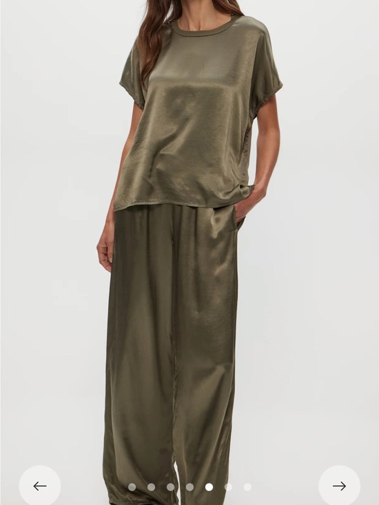 Michael Stars Pants - Michael Stars Olive Green Wide-Leg Satin-Trim Pants